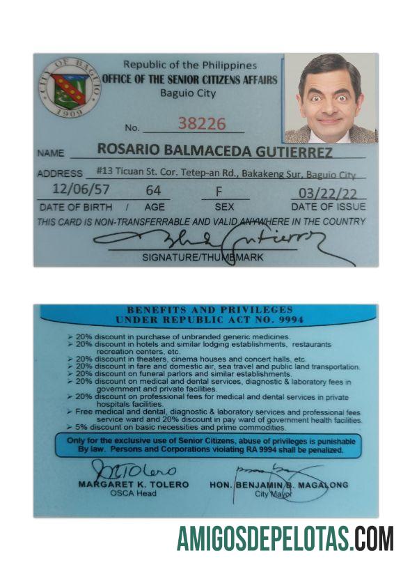 Cartão de Assuntos de Cidadão das Filipinas amostra